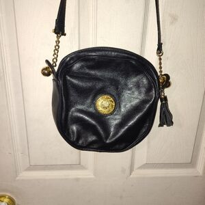 Vintage Leather Women's Crossbody Bag Saddle Black by Pantera New York 1980s 90s